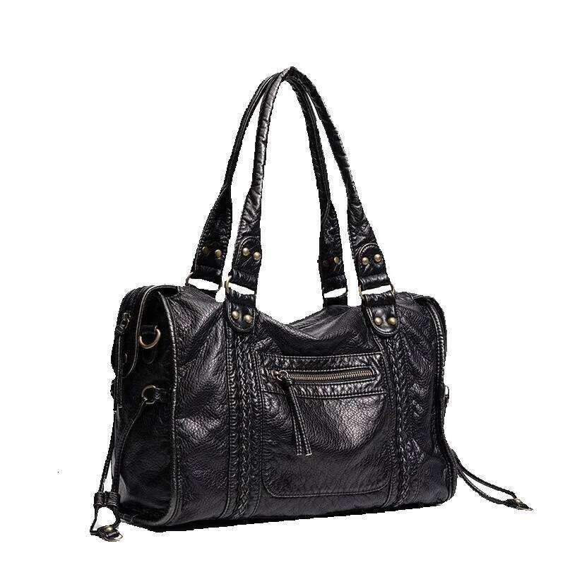 High-Quality Large Capacity Commuter Shoulder Crossbody For Women, Simple Versatile Stylish Casual Handheld Tote Bag Cowhide Woven Bag