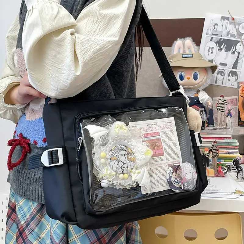 Y2K Cute Girl Ita Bag Preppy Style Large Capacity Class Messenger Bag Women Transparent DIY Badge Bag Daily Casual Shoulder BagW251028