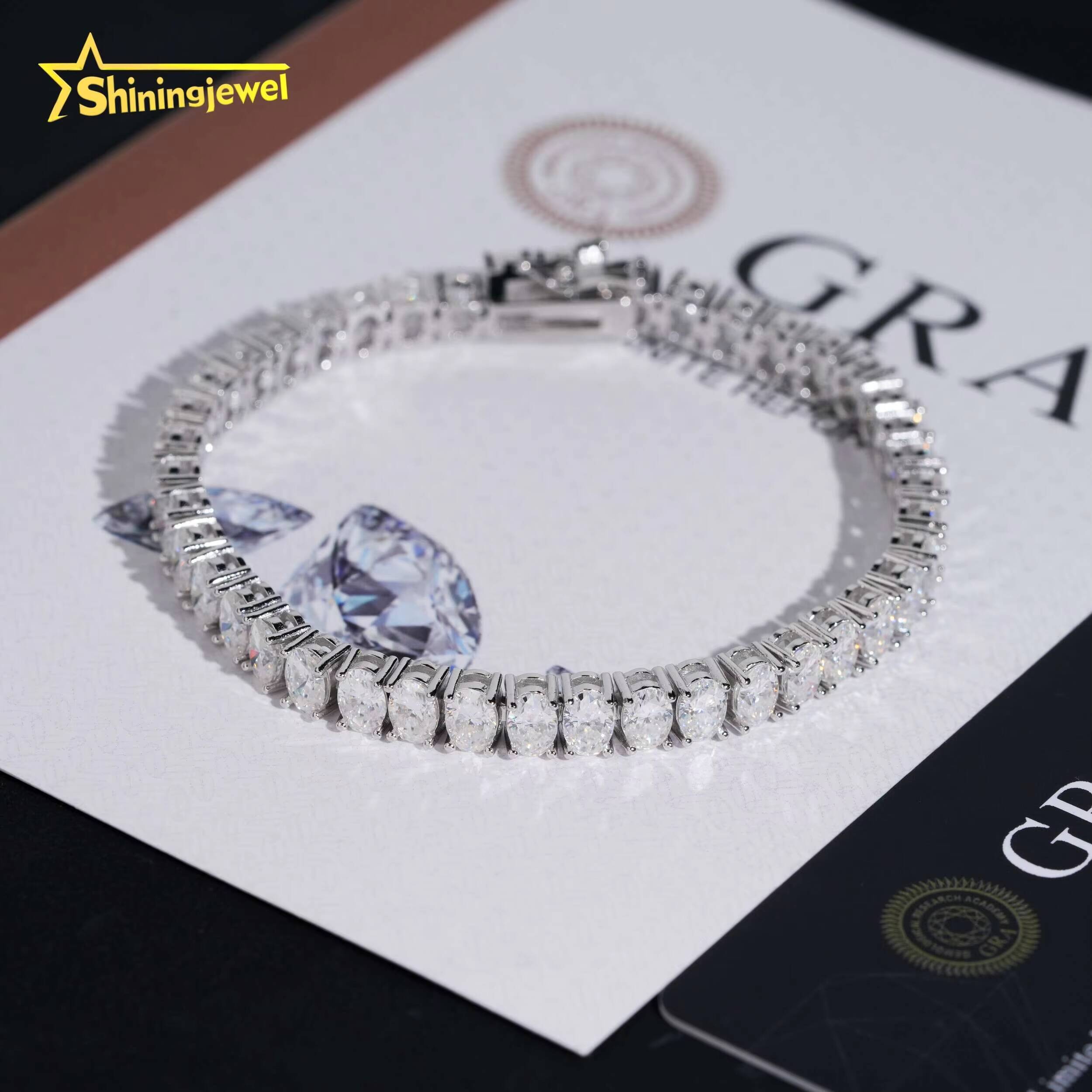 Unisex Fashion Diamond Jewelry 925 Silver 46mm Oval Cut Cuban Bracelet Hip Hop Iced Out Moissanite Bracelet