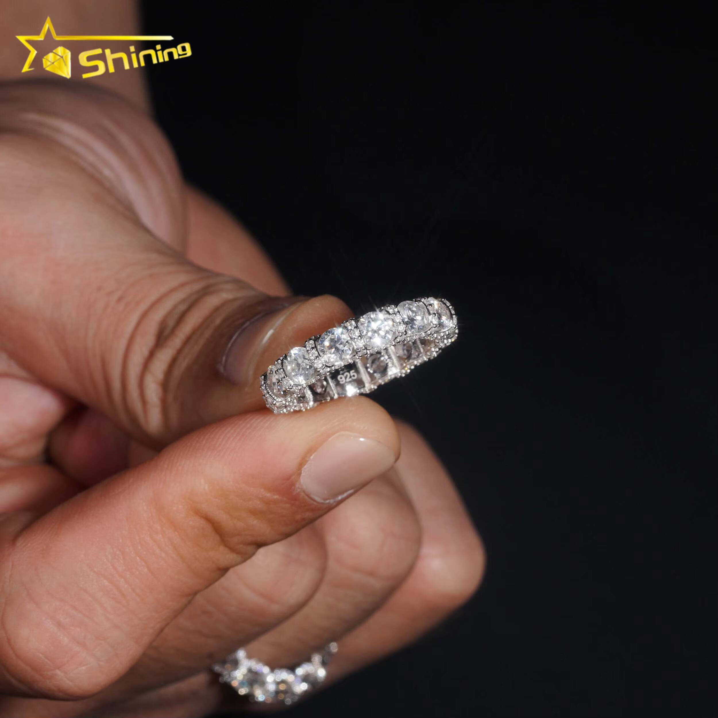 GRA Certified Factory Price Gorgeous Solid 925 Sterling Silver Fine Jewelry Fully Iced Out Moissanite Band Ring Wedding Rings