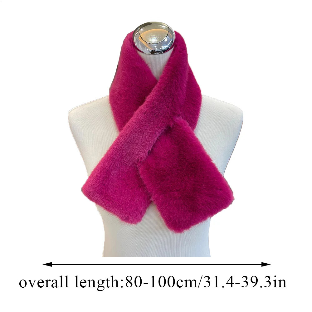 Women Winter Warm Thicken Cross Collar Scarf Solid Color Faux Rabbit Fur Cold Proof Scarves Fashion Soft Furry Neck Warmer 251023