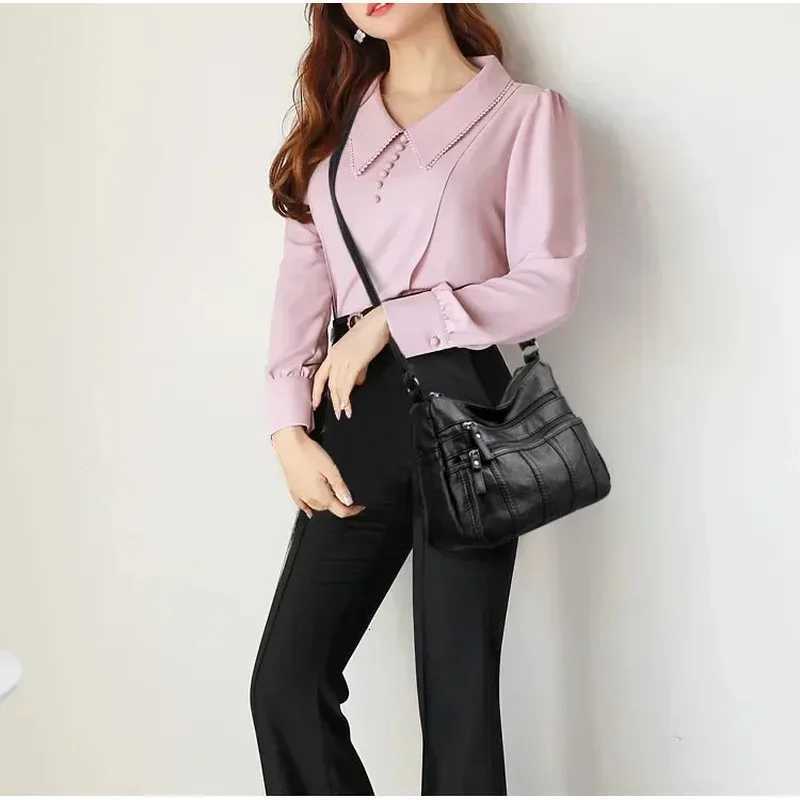 Fashion Soft Leather Crossbody Bags for Women 2025 Casual Female Multi Pocket Messenger Bags Retro Handbags Ladies Shoulder BagsT251028