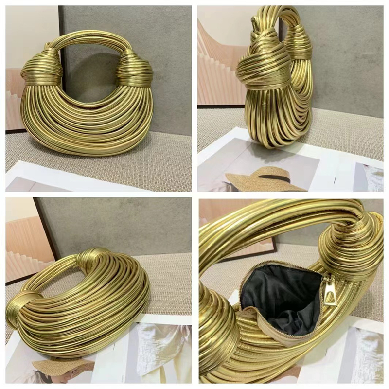 Designer Handwoven Knotted Noodle-Strap Long Shoulder Strap Wristlet Bag - Light Luxury Compact Lightweight Handwoven Knot Design Wristlet with Adjust