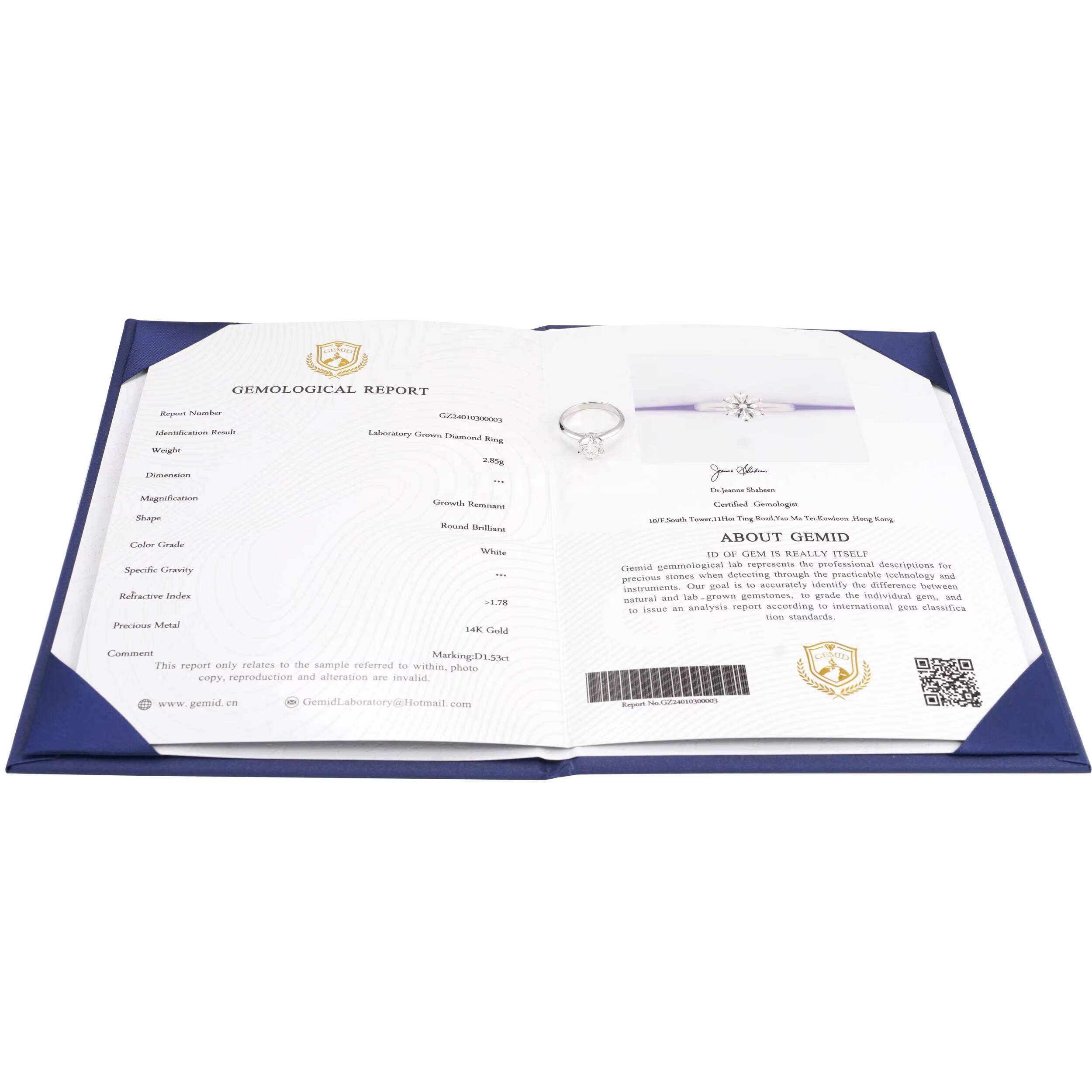 With GIA Certificate Women Jewelry 6 Claws Classic Round Brilliant Cut 103ct 14K White Gold Solid Lab Diamond Engagement Ring