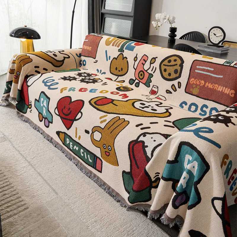Cartoon Sofa Cover Reversible Stretchable NonSlip Slipcover for LShaped 2 3 4 Seater Couch C251028