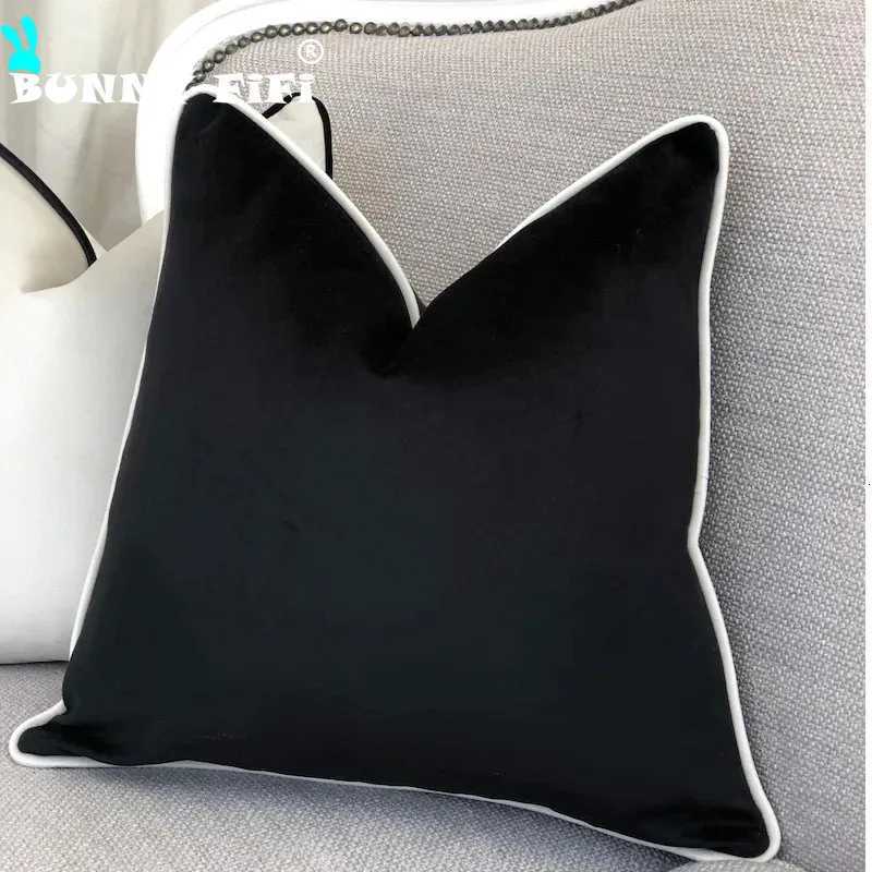 Pillow Case Velvet High Quty Black and White Hemming case Simple Nordic Style Cases 50x50 Modern Light Luxury Cushions Cover C251028