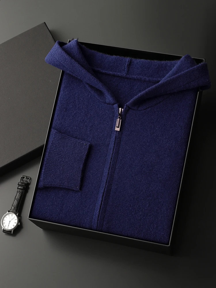 Mens Sweater Cardigan 100 Cashmere Coat Autumn Winter Clothes Zip Hooded Outerwears Thick Warm Knit Jacket Smart Casual 251017