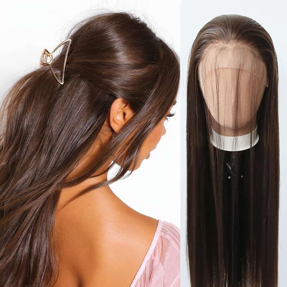 Unisex-Adult High Temperature Fiber Lace Front 13X3 Straight Hair 200% Density Pre Plucked Hairline Glueless Heat Resistant Business Style Synthetic W