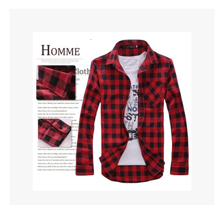 Wrinkle-Free Plaid Men's Slim Fit Long Sleeve Shirt Plaid Shirt