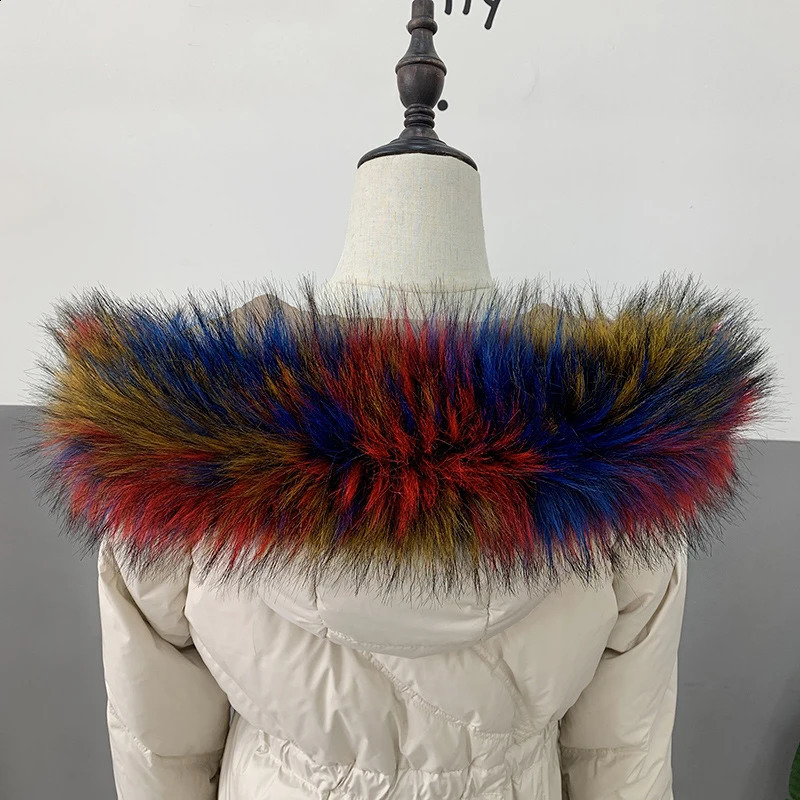 Womens Raccoon Faux Fur Collar Winter Warm Coat Jacket Collars Fashion Fur Scarf Shawl Ladys Big Fur Hooded Scarves Gift 251023