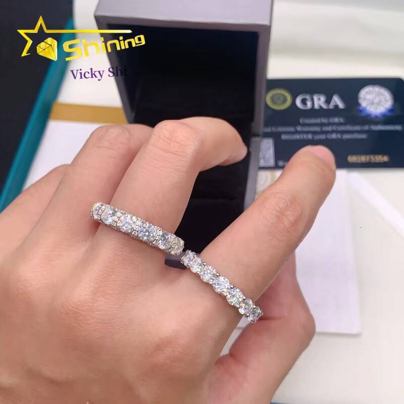 Shining Jewelry High Quality Iced Out Eternity Ring S925 Silver VVS Moissanite Wedding Band Ring for Women