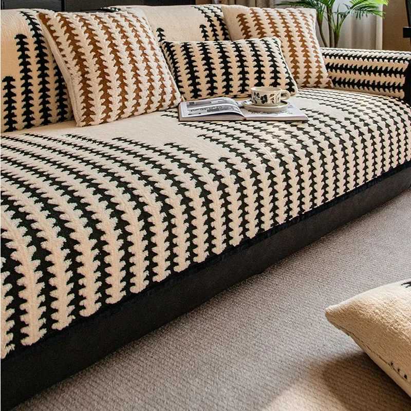 Winter Thick Fishbone Patterned Sofa Cover AntiWear NonSlip Couch Slipcover for Living Room Nordic Armless Foldable Sofa Towel C251028