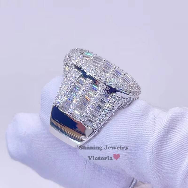 GRA Certificated Pass Diamond Tester Hip Hop Sterling Silver White Gold VVS Moissanite Men Ring