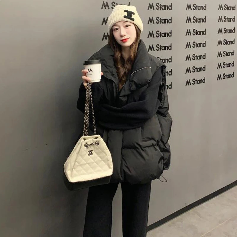 Winter Womens Thick down Cotton Vest High Neck Sleeveless Zip Jacket Warm Casual Padded Waistcoat Student Outerwear 251027