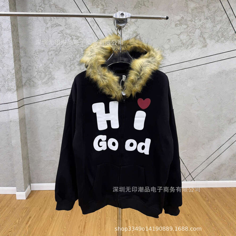 American-style Winter Street Cool Letter Print Pattern Zipper Hoodie