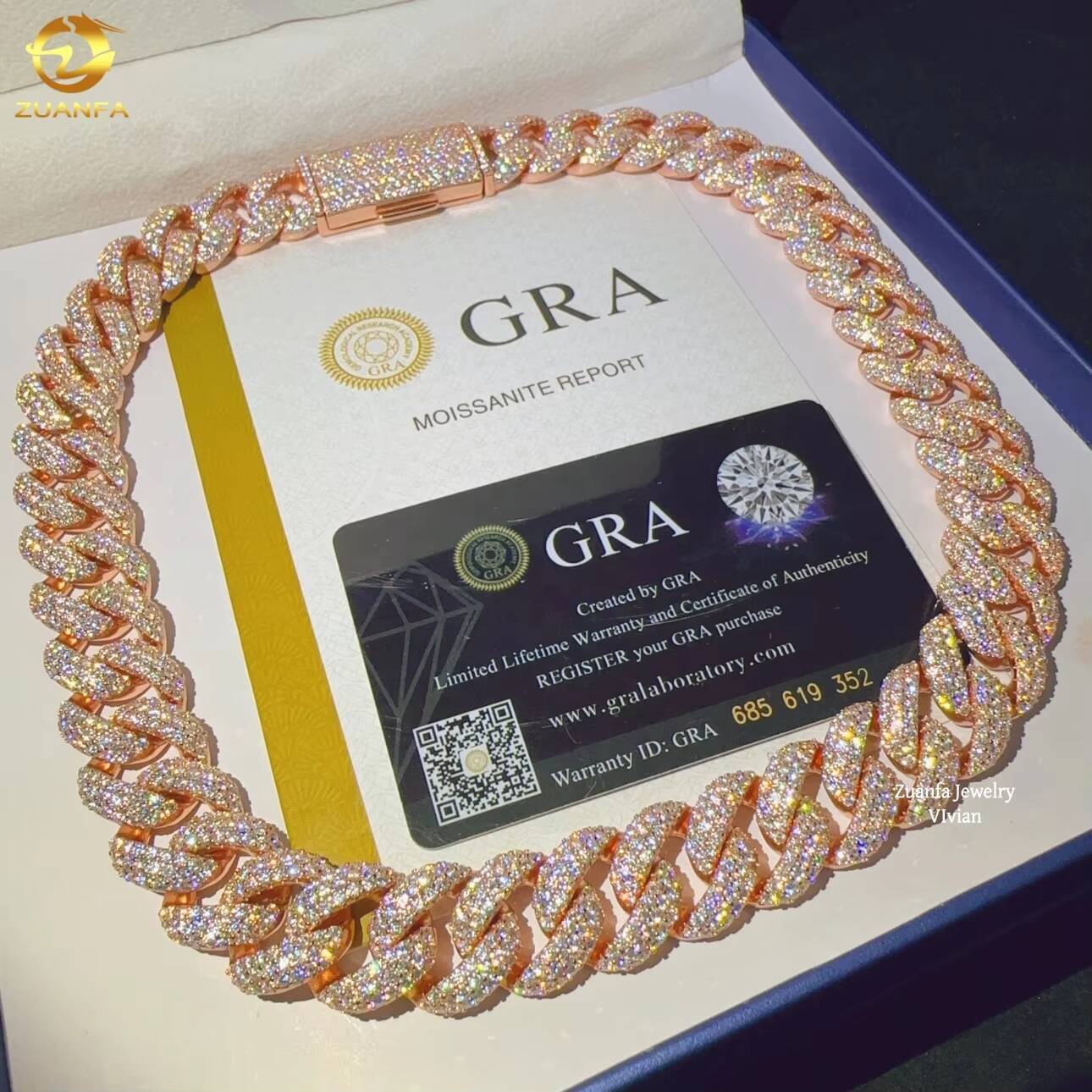 D Color VVS Moissanite 18mm Buss Down Pass Diamond Tester Iced Out Fine Diamond Sterling Silver 925 Cuban Link Chain Necklace