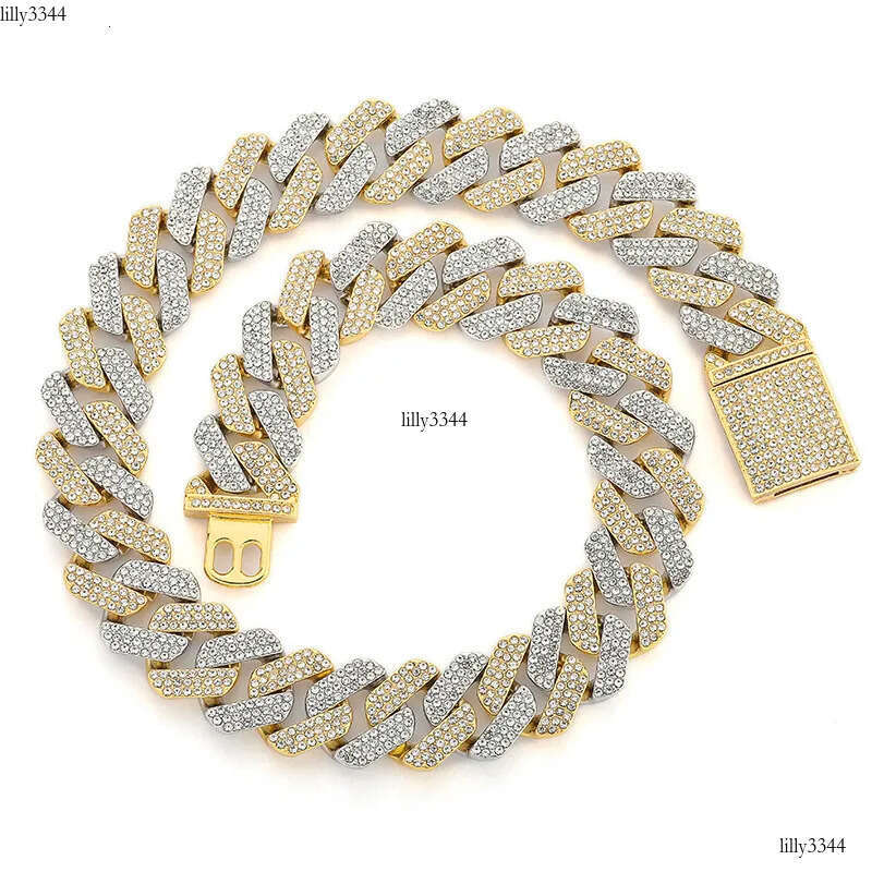 20MM Hip-Hop Full Thick Necklace Zinc Alloy Rhombus Exaggerated Three-Row Dia Cuban Chain for Men