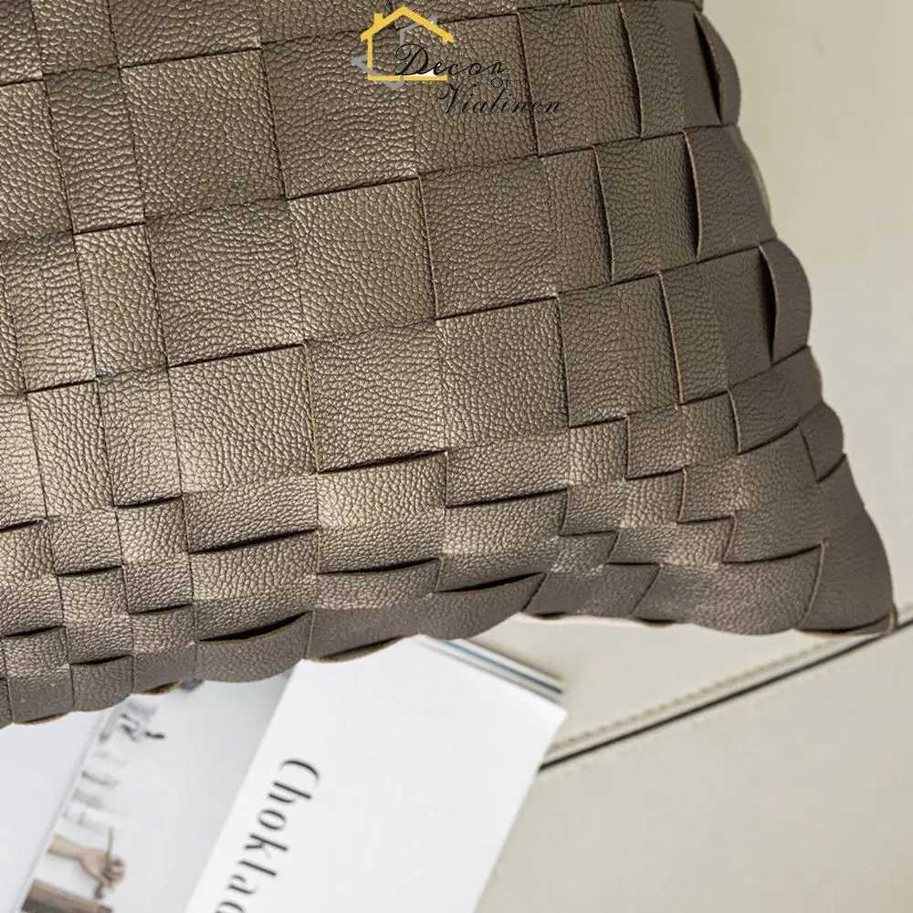 Pillow Case Modern Light Luxury Model Room Premium Metallic Grey Coffee Leather Weaving case Sofa Cushion Bag C251028