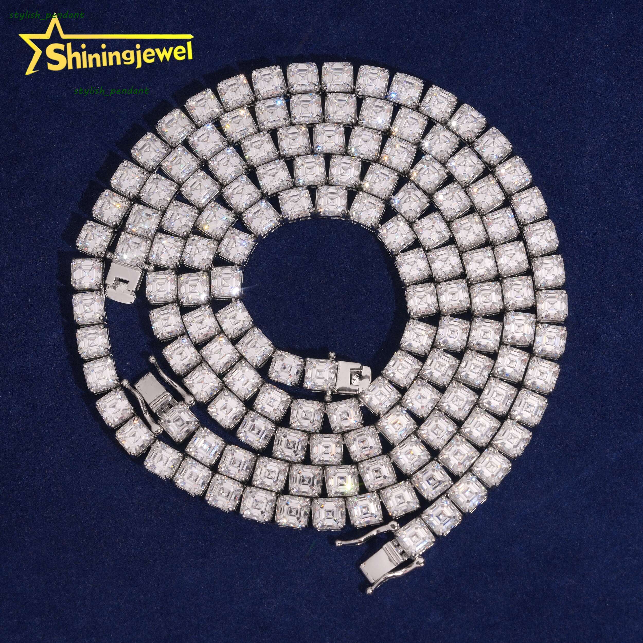 New Arrival 08ct Main Stone Asscher Cut Moissanite Tennis Chain Fine Jewelry Women GRA Certificated Iced Out Moissanite Chain