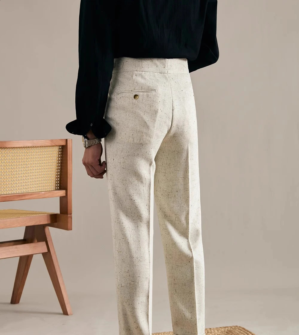 Imitation Linen British Style Naples Pants For Men Spring Summer Business Casual High Waist Straight Senior Suit Trousers Male 251027