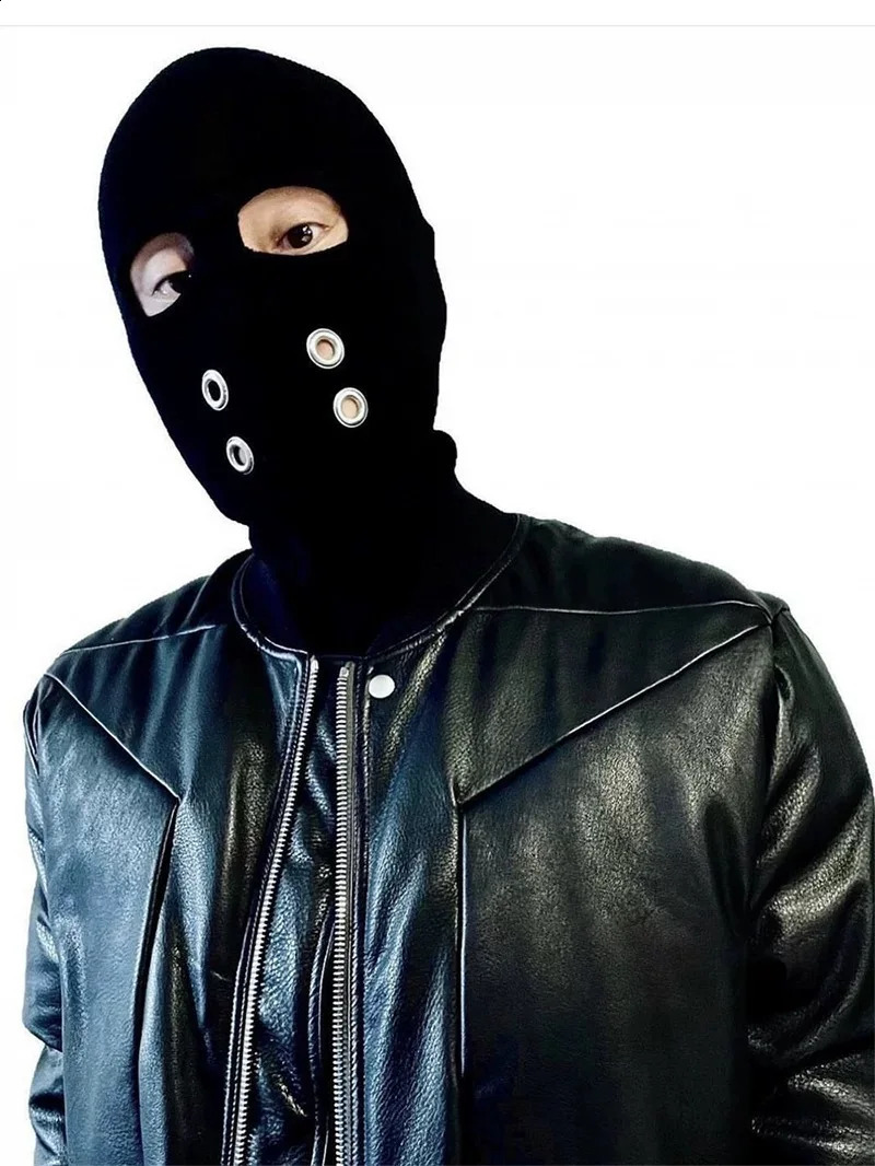 Hollow Out Eyelets Hip Hop Punk Ski Mask Skull Cap 2025 Winter Tactical Techwear Style Warm Knitted Hat Balaclava 251027
