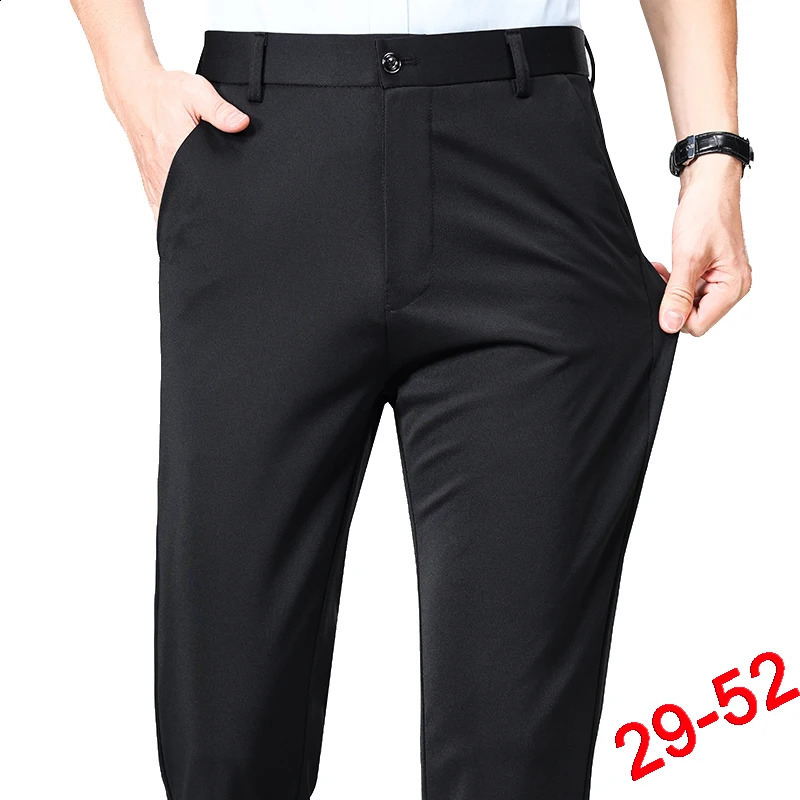 Plus Size Trousers Men Business Suit Pants Stretch Formal Dress Big Man Classic Black 251027