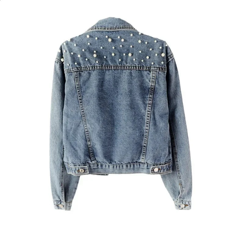 Versatile Pearl Slimming Cropped Denim Jacket For Women Loose Fit American Style European Fashionable Short Coat 251015