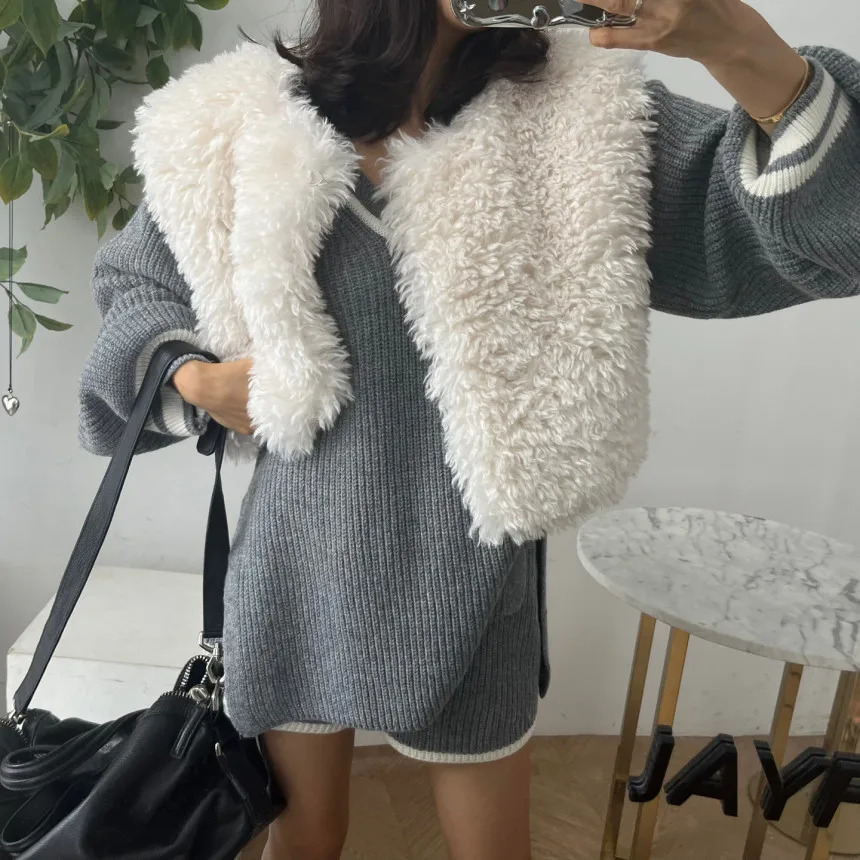 Ladies Wool Fur Vests Womens Autumn Winter Trendy Fur Integrated Plush Tank Tops Sleeveless Solid Color Vest 251027