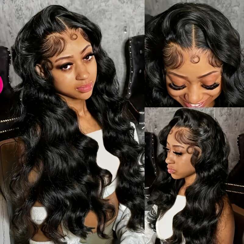 Glueless 180 Density 4X4 Body Wave Front Pre Plucked With Baby Human Hair For Women 12A HD Transparent Lace Frontal Wigs Natural Black