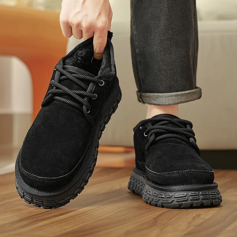 Mens Fashion Genuine Leather Short Boots Classic Mens Casual Suede Snow Boot Comfy NonSlip Keep Warm Footwear Man Winter Boots 251023