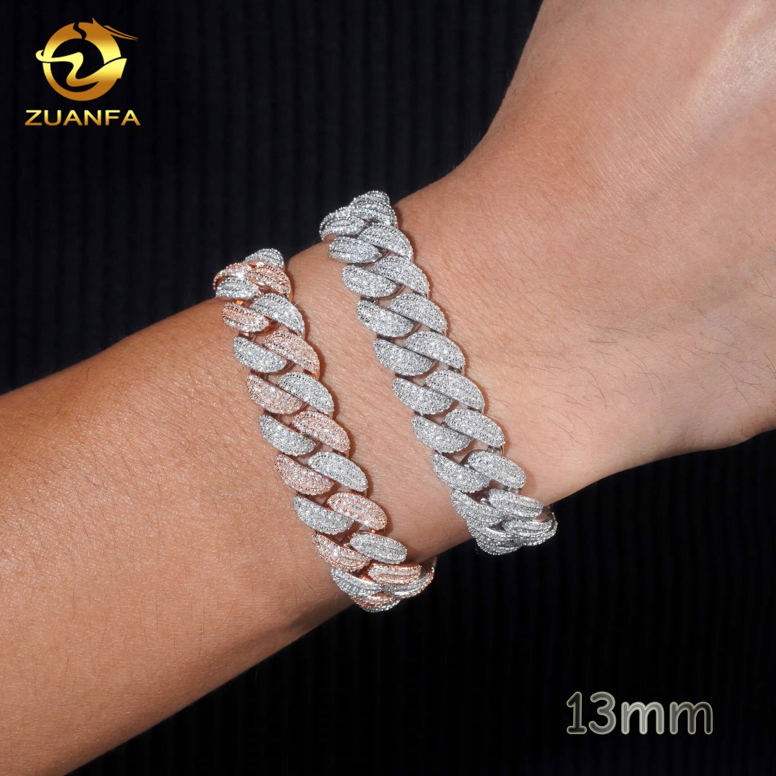 Zuanfa Jewelry Moissanite Cross Bracelet 13mm Cuban Link Chain Moissanite Cuban Link Bracelet Cuban Chain