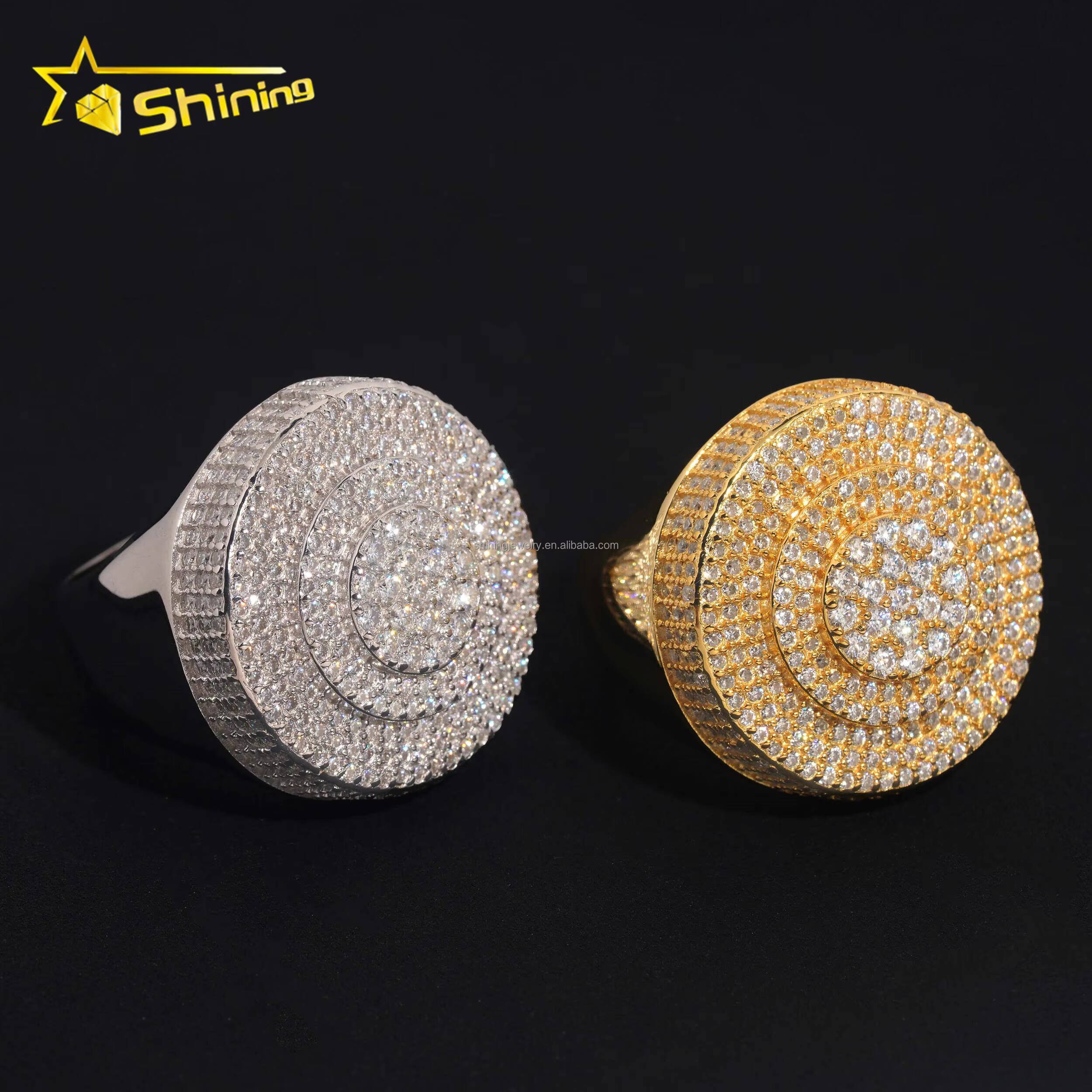 Bulk Stock Fire Man Gift Jewelry Luxury Hip Hop Hot Selling S925 Solid Silver Fully Iced Out FL Moissanite Diamond Round Ring