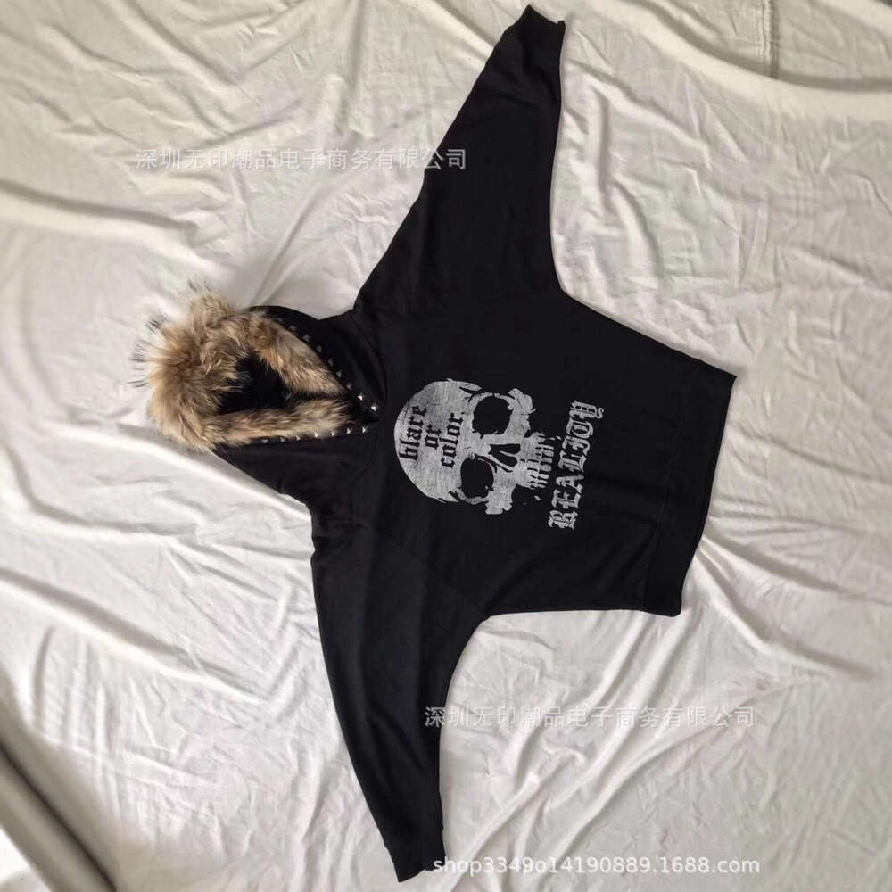 American Spicy Girl Y2K Women's Furry Skull Letter Print Dark Street Style Hooded Fleece Sweatshirt