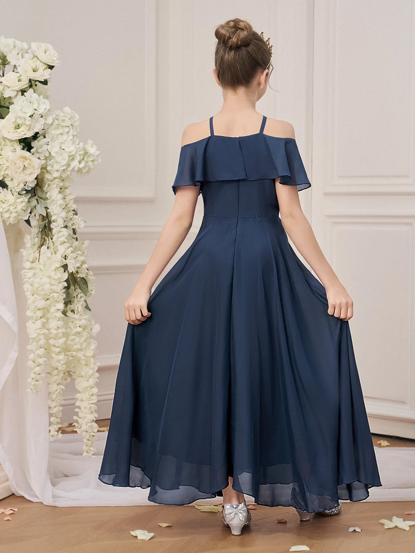 Ruffle Girls Party Bridesmaid Strap Dress off Shoulder Long Wedding Princess Prom Dresses Kids Elegant Beach Birthday Evening 251023