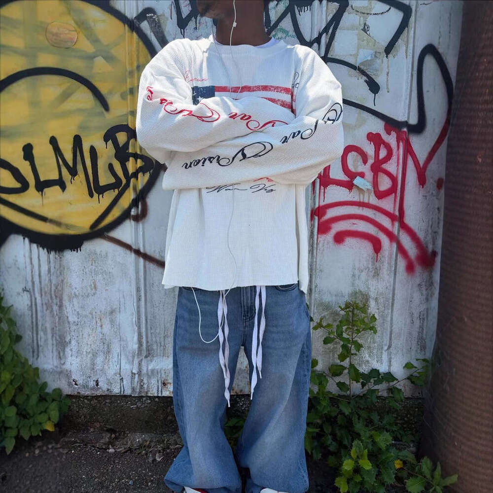 American Street Style USA Flag Letter Print Pattern Unisex Fashion Loose Pullover Top