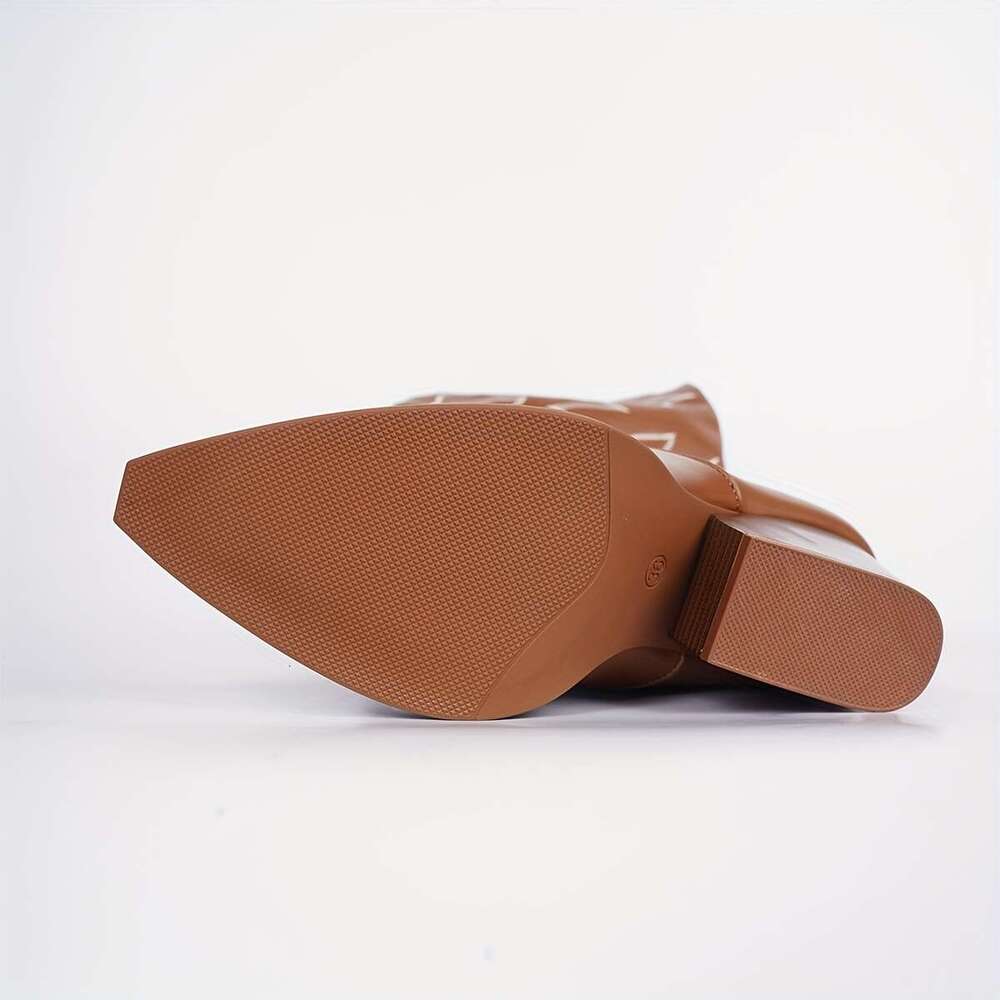 Women's Pointed Toe Embroidered Over-The-Knee - Slip-On Chunky With Pattern, Synthetic Cover Upper TPU Sole, High Heel Boots For Casual & Outfits
