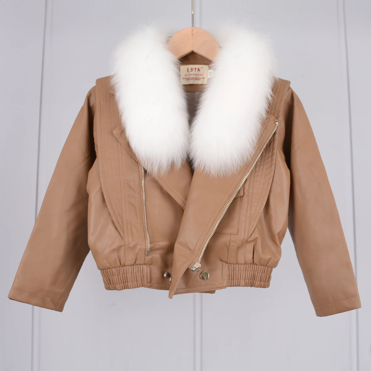 Kids Leather Jacket For Girls Autumn Winter Raccoon Fur Coat Children Full Sleeve Plush Outwear Black Beige Brown TR319 251023