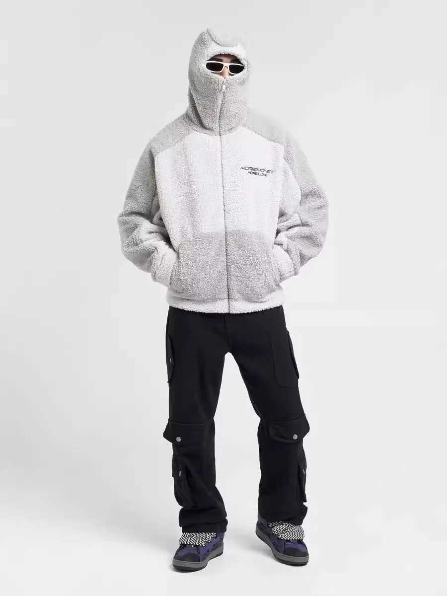 Casual Y2K Loose Lamb Wool Jacket Harajuku Streetwear Hiphop Zipper Hoodie sweatshirt Vintage Rock Goth Loose Punk EMO Jacket Y251028