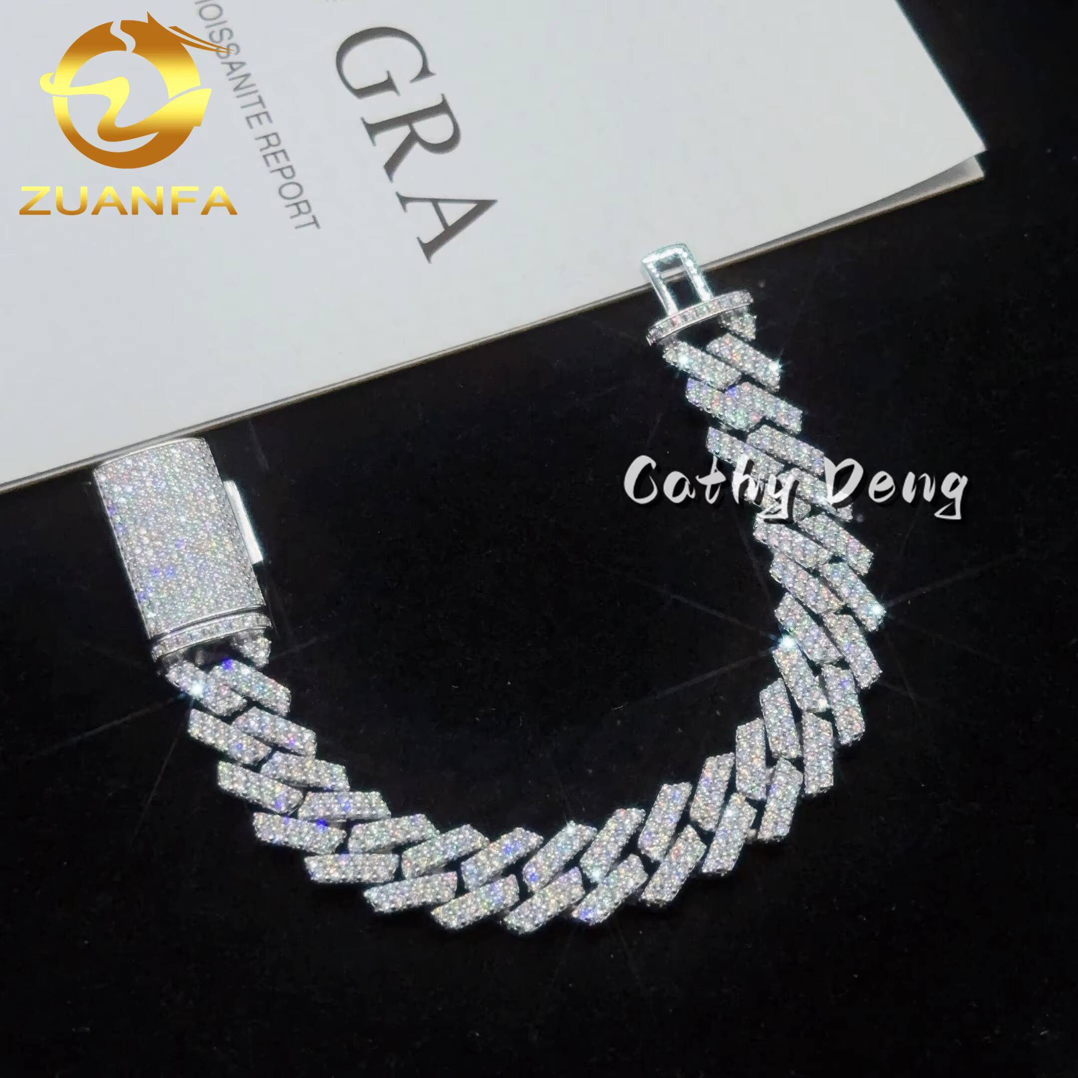Ready to Ship 13mm Cuban Link Chain Moissanite Hip Hop Jewelry 925 Silver Iced Out Cuban Chain Necklace With GRA Certificate