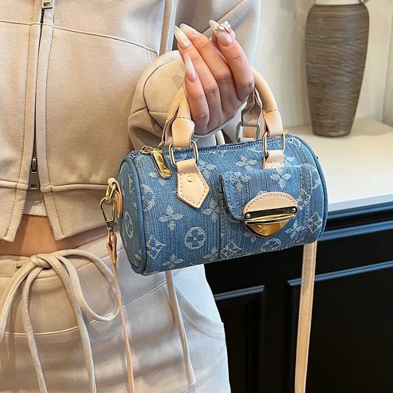 Trendy Denim Crossbody Bag Stylish Round Tube Purse for Wen Handheld Shoder Carry Casual PartyDurable Cott Y251028