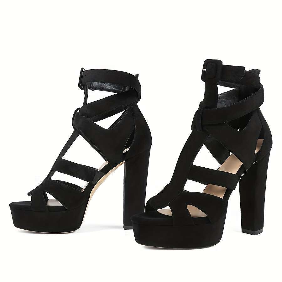 Women's Punk Platform High Heel Shoes Thick Platform, Chunky Block Heels, Open Toe Closure, Cushioned Insole Party, Formal Events, Everyday Black