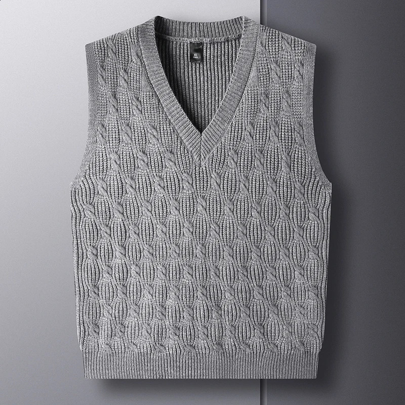 High End Autum Winter Fashion Knit Pullover V Neck Argyle Sweater Vest Mens Sleeveless Casual Men Clothing 251016
