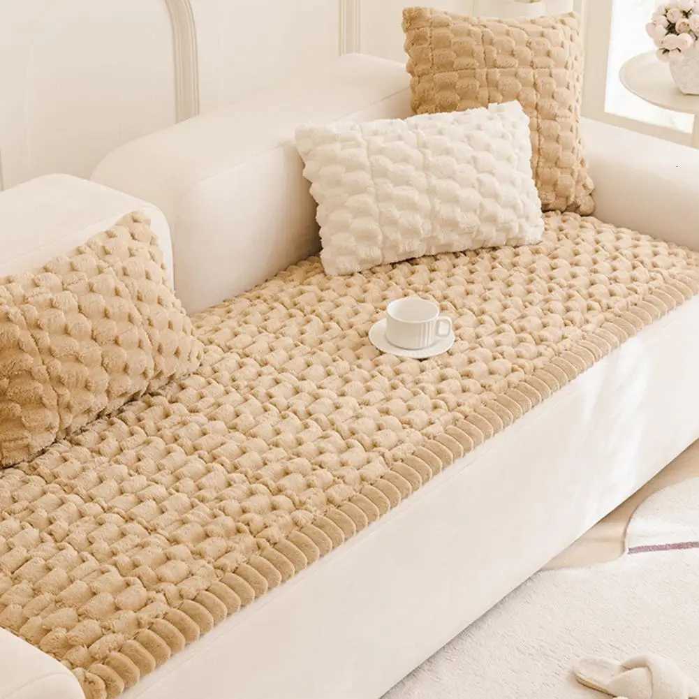 Plush Couch Throw Thickened Couch Protector Thick Plush Fuzzy Couch Cover for Winter Non Slip Sofa Slipcover Protector C251028