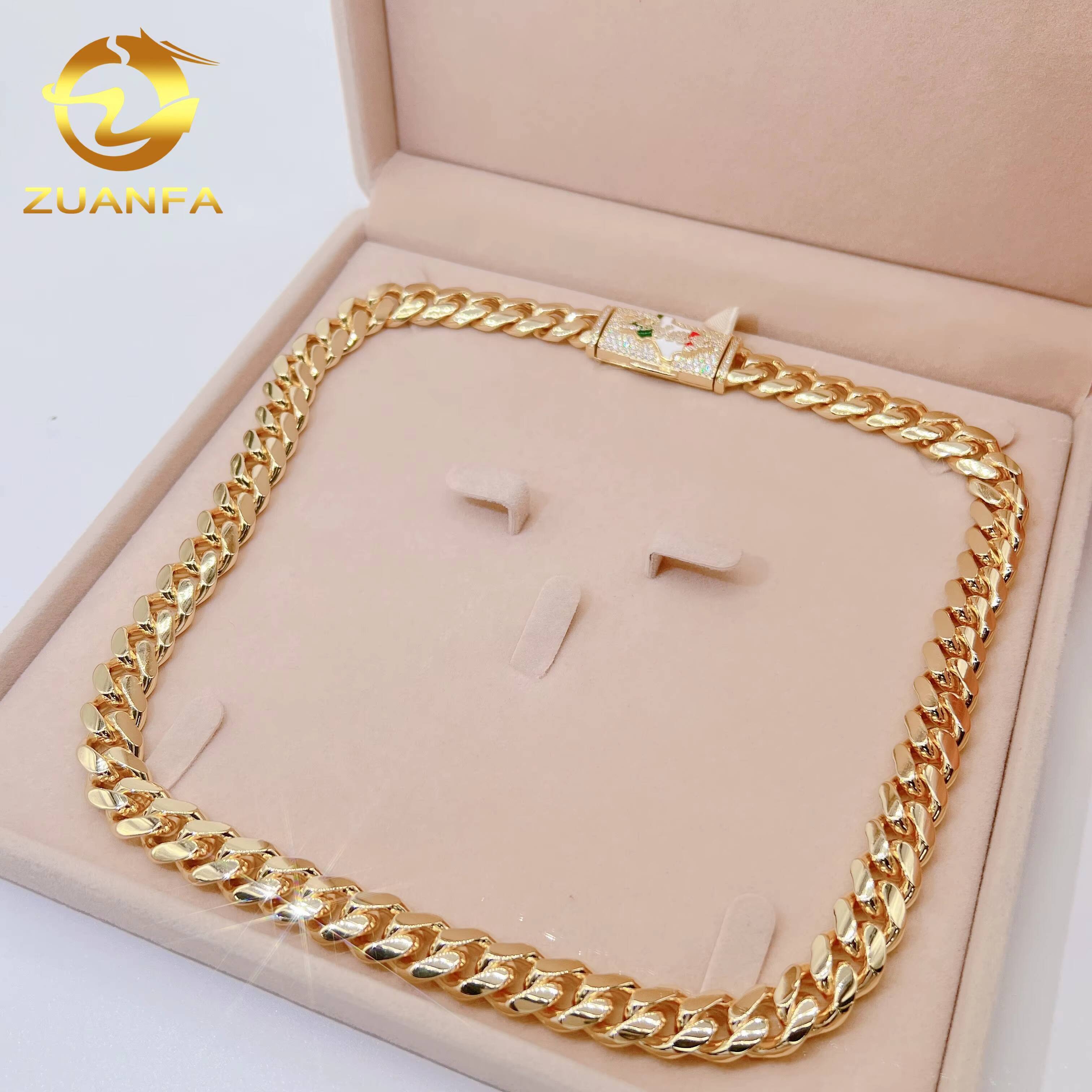 18k Gold Plated Vvs Moissanite Clasp Luxury 925 Sterling Silver Hip Hop Diamond Cuban Link Plain Chain