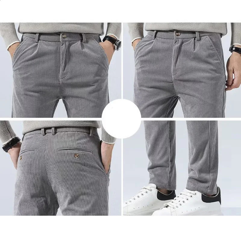 High Quality Brand Mens Corduroy ThickenPants Fashion Khaki Narrow Leg Casual Pants Thermal Plush Trousers Autumn Winter Male 251027