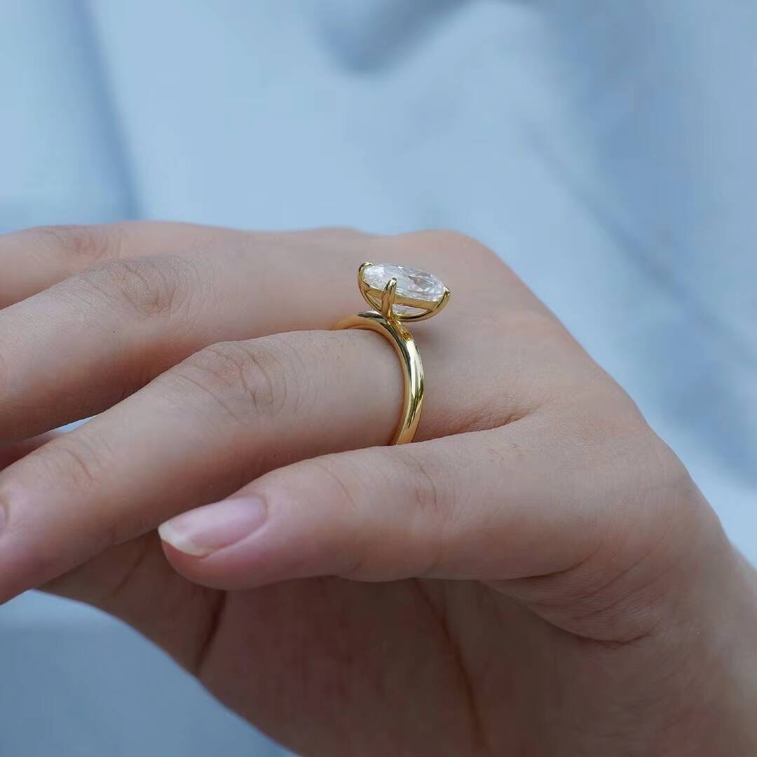 AU585 Finger Ring 14k Pure Yellow Gold 3CT 711mm Oval Ice Crush Cut Moissanite Engagement Ring for Girl Women