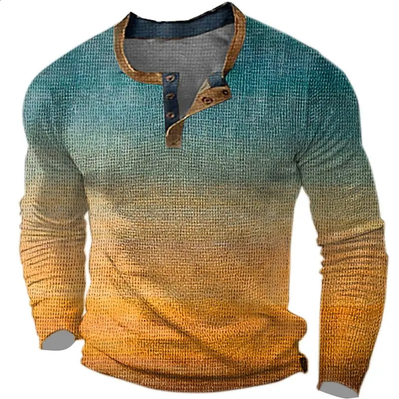 Henley 2026 Mens 3D Printed Retro Fashionable Street Clothing Button Up Long Sleeved Tshirt Top Graphic T Shirts 251027
