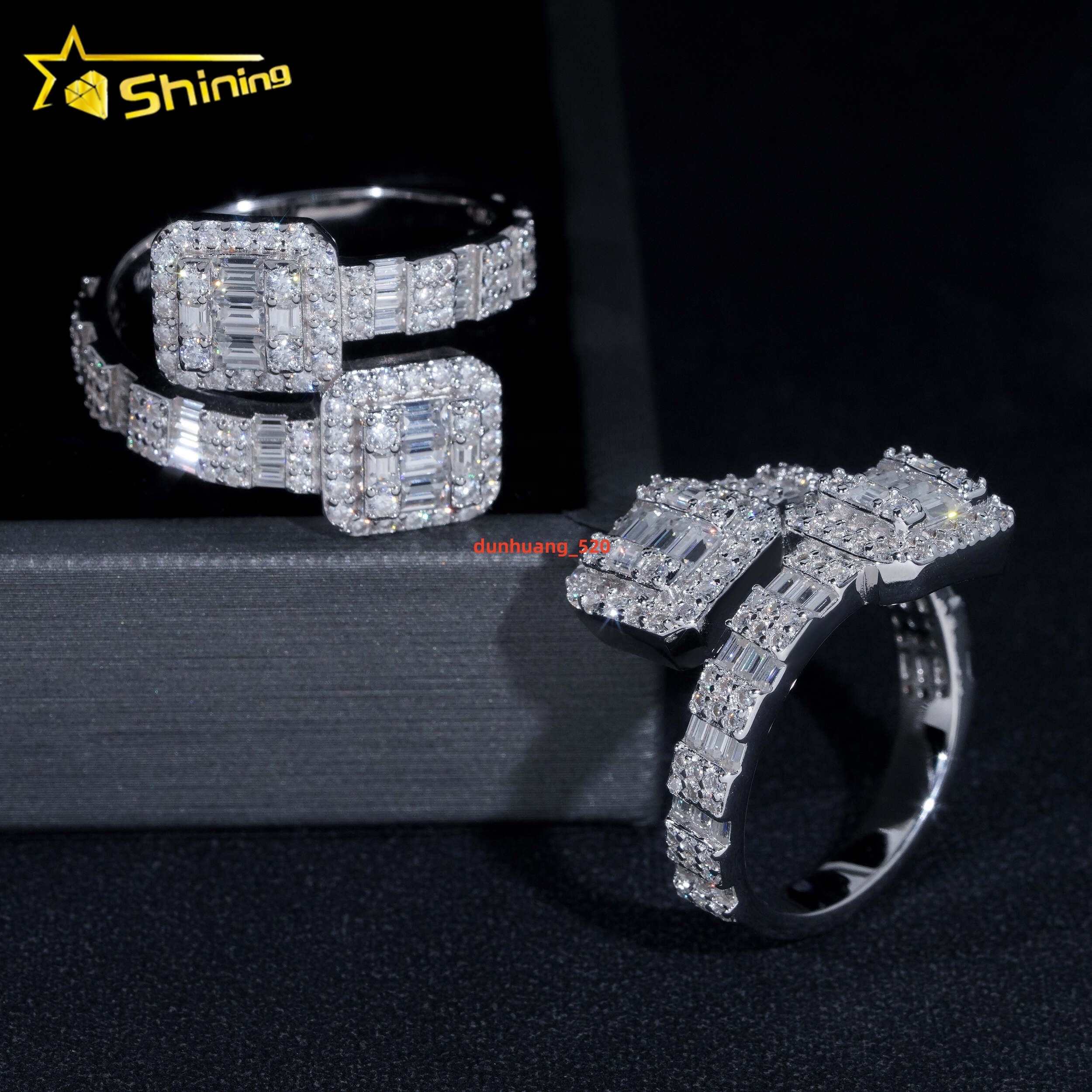 Stocks Wholesale Gold Plated Men Style Classic 925 Silver Ring Hip Hop Jewelry Style Baguette VVS Diamond Moissanite Mens Ring
