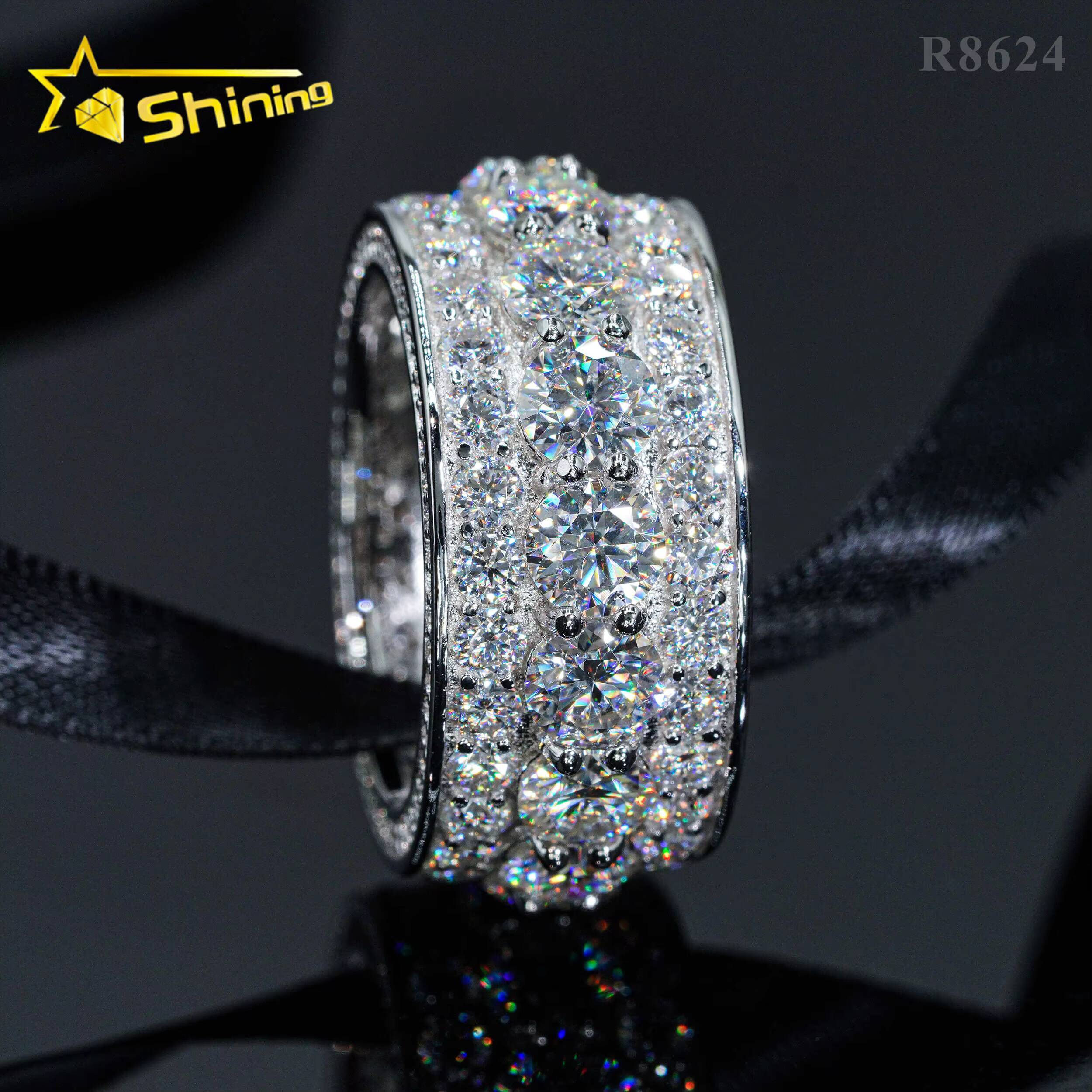 Drop Shipping Pass Diamond Tester 925 Sterling Silver White Gold Plated VVS Diamond Hip Hop Jewelry Diamond Moissanite Men Ring