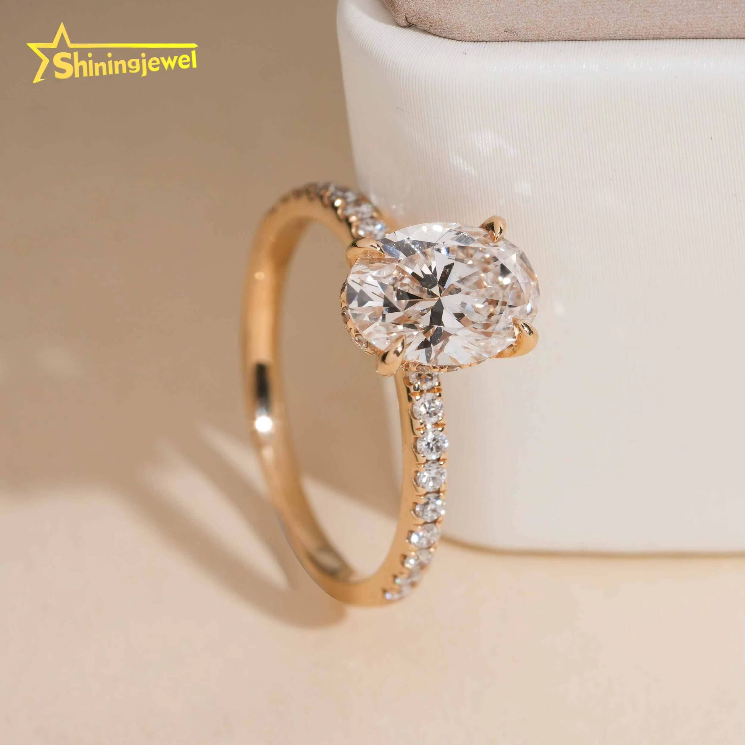 Fine Jewelry 14k Solid Gold Rinf Lab Grown Diamond CVD Ring Oval Shape VVS2 G Color Women Engagement Ring